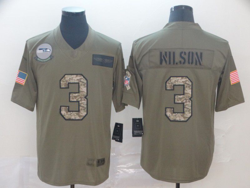 Men Seattle Seahawks #3 Wilson Nike 2019 Olive Camo Salute to Service Limited NFL Jerseys
